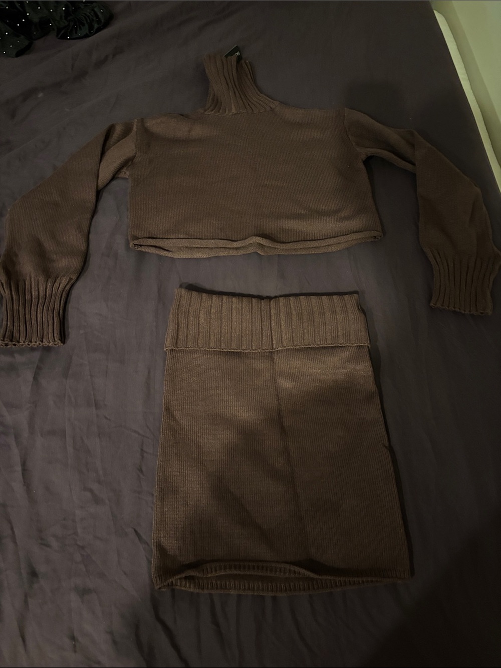 Fashion Nova Brown Cropped Turtleneck Sweater & Skirt Set